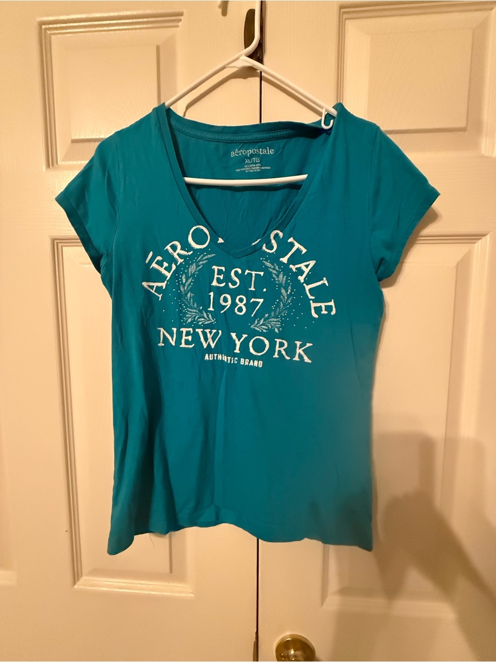 Aeropostale Teal V-Neck New York Graphic Tee